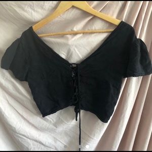 I AM GIA Lace Up Flutter Sleeve Top